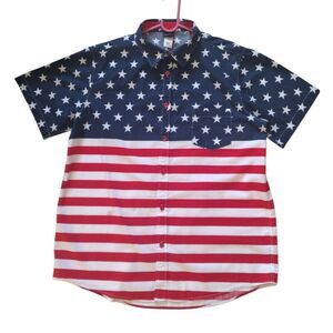 Fifth Sun Button Up Shirt Men XL Red Blue White American Flag‎ Festive Banner